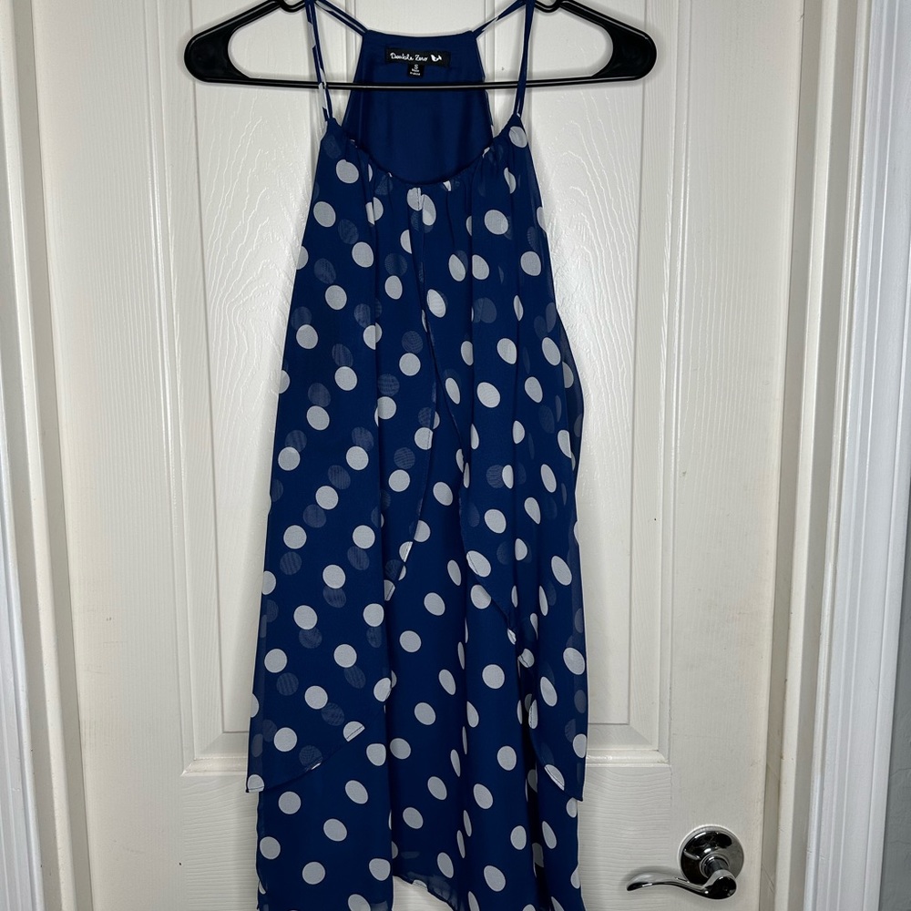 Double Zero polka dot Navy Blue overlay juniors dress